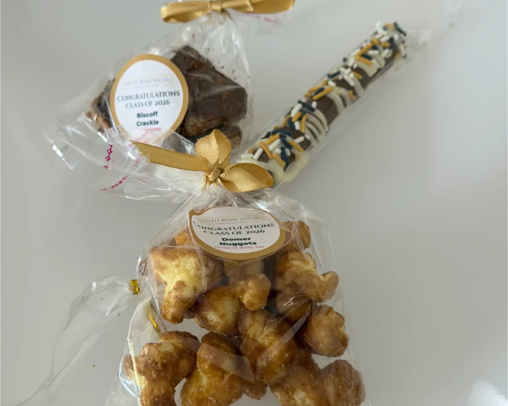 Wrapped favour bags of biscuits and chocolate dipped treats